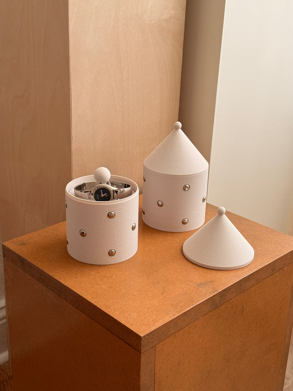 Storage container small with silver dots (taupe)