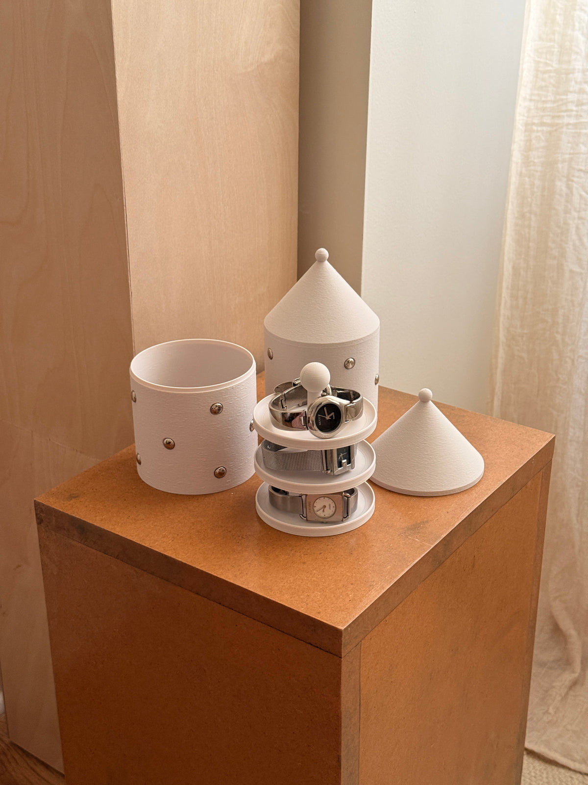 Storage container small with silver dots (taupe)
